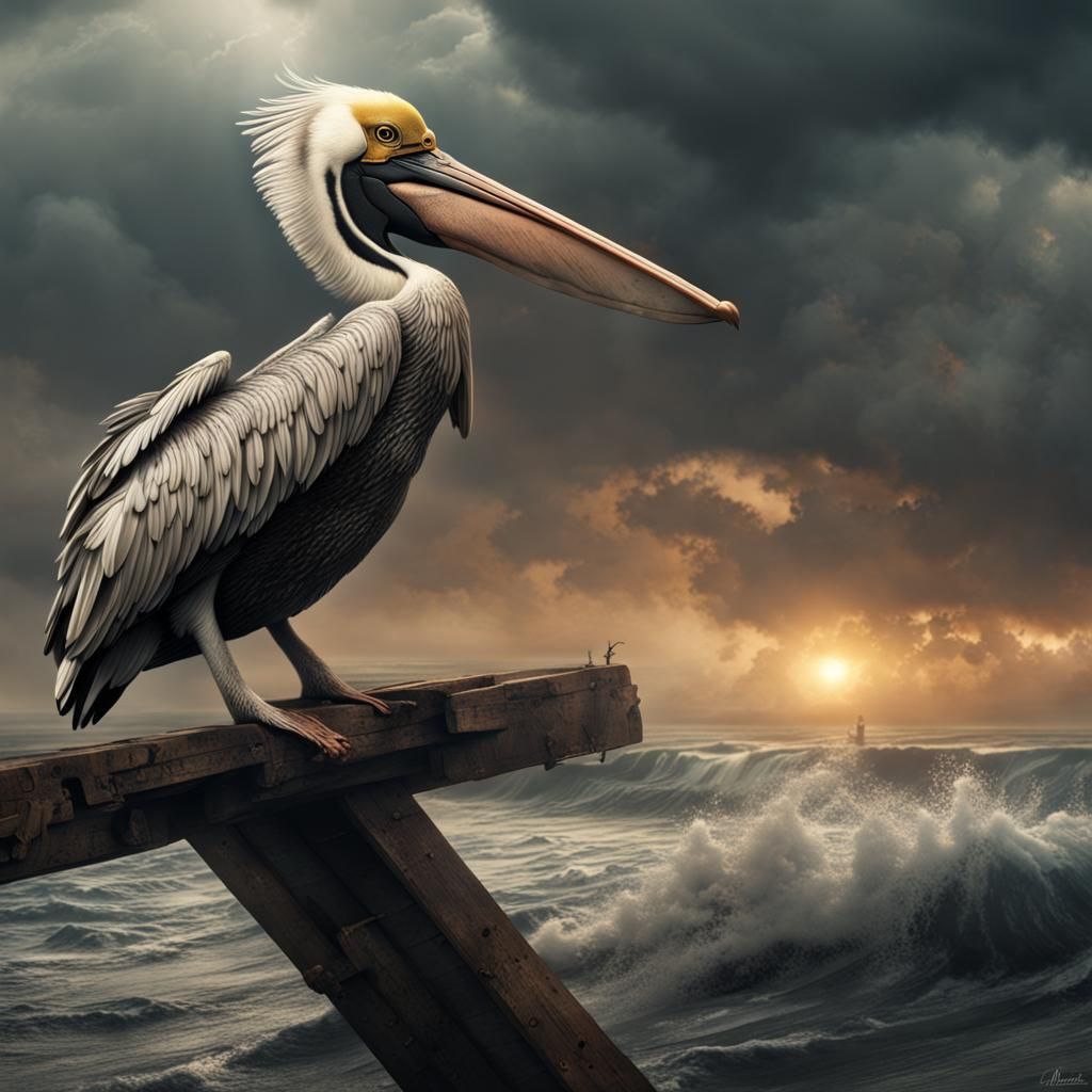 Dramatic Digital Painting of an Old Pelican