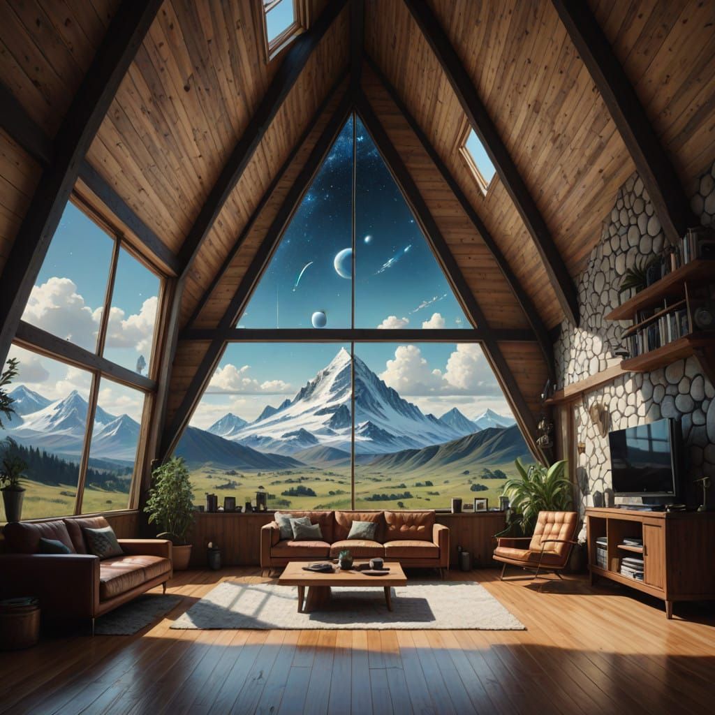 Majestic A-Frame House on a Hilltop in a Cosmic Landscape