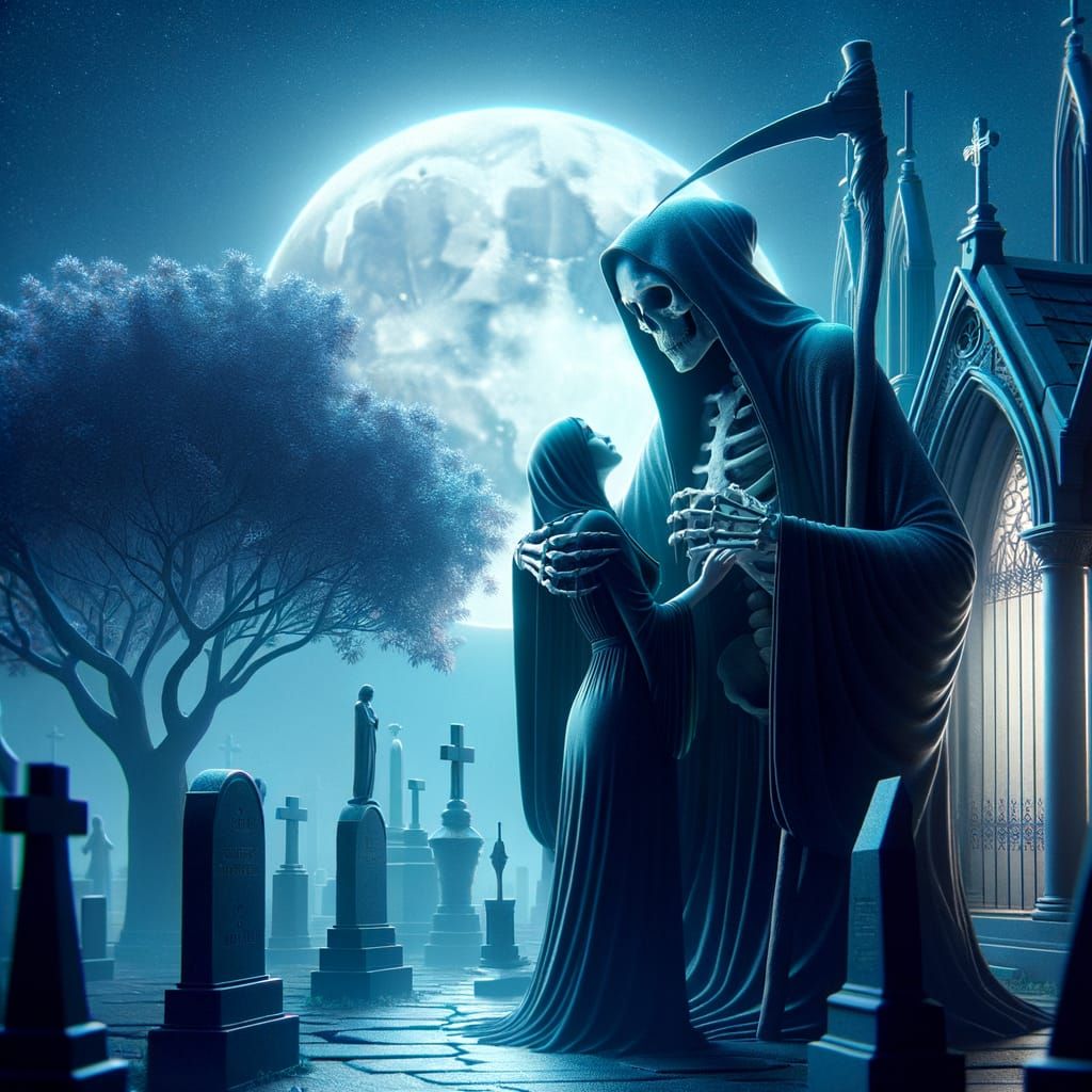Serene Grim Reaper Comforting Mourning Family