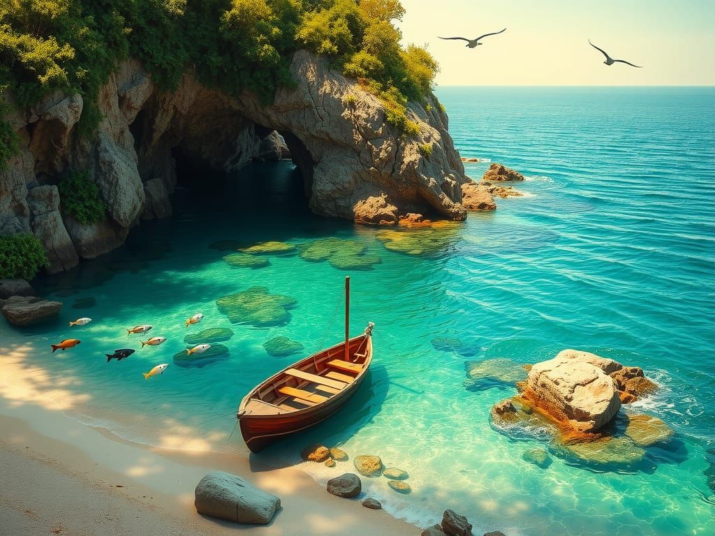 Turquoise Cove: Aivazovsky-Inspired Oceanic Landscape