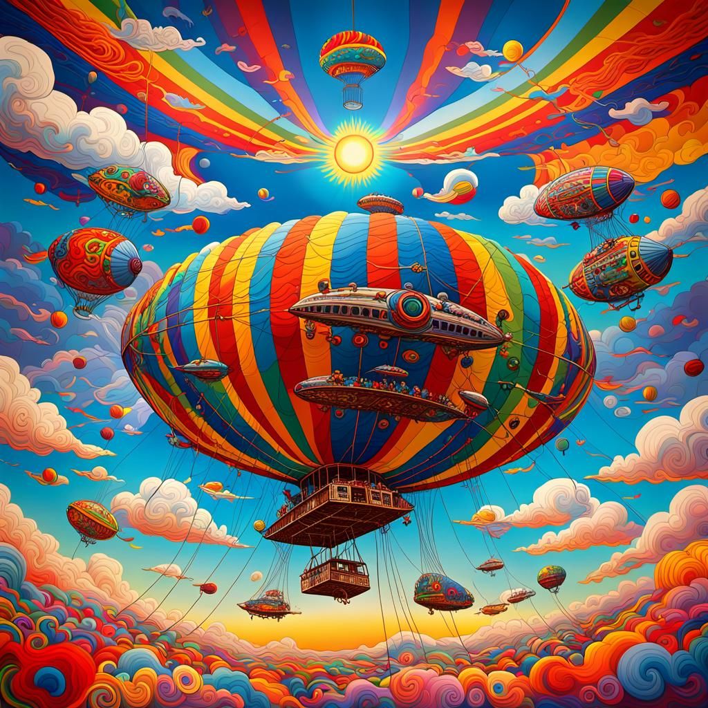 Psychedelic Zeppelin Joyride in Kaleidoscope of Colors