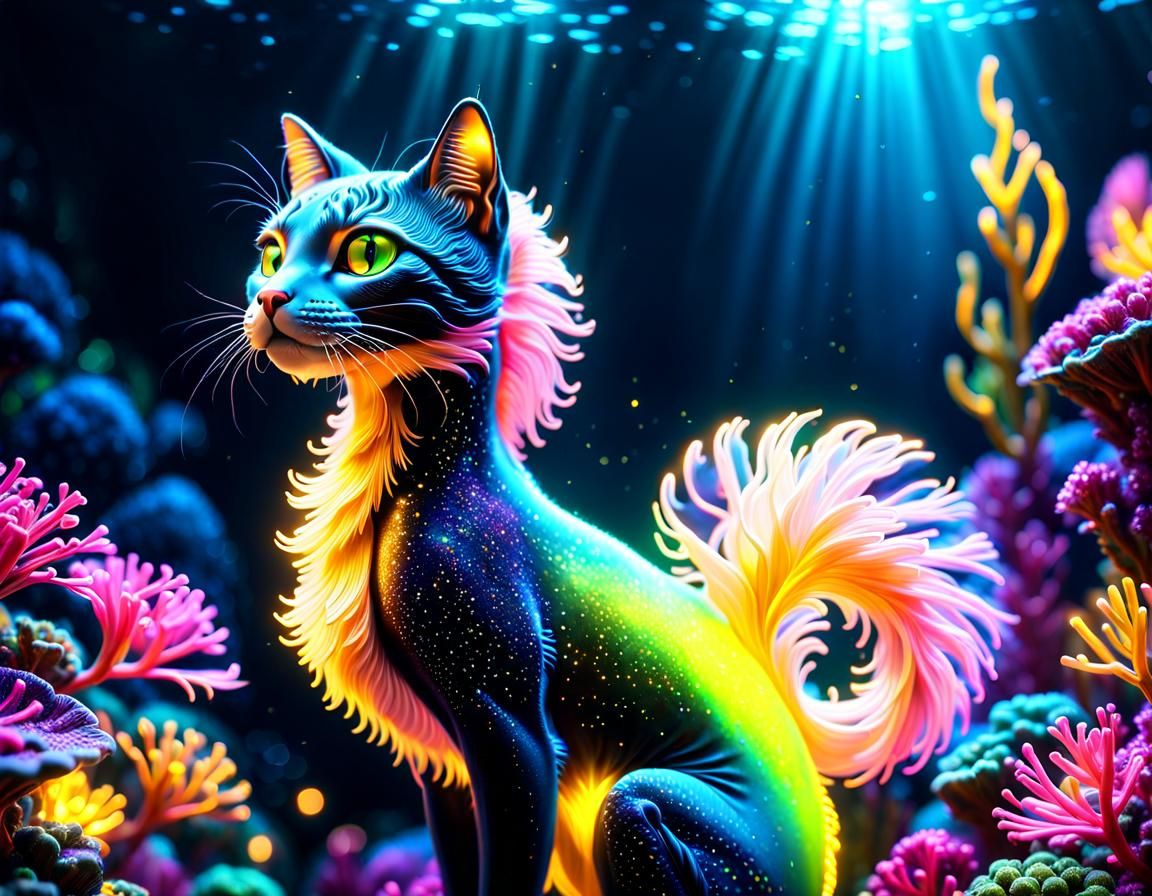Glittering Sea Cat Underwater in 3D Render
