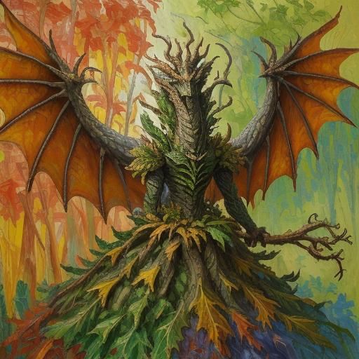 Majestic Dragon-Treant in Neo-Impressionist Oil Painting