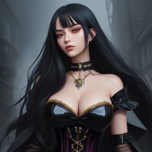 Mature, lively, curvy and lithe. Create a chibi, kawaii-style character with a Hing Atompunk, Last Exile-inspired maxima...