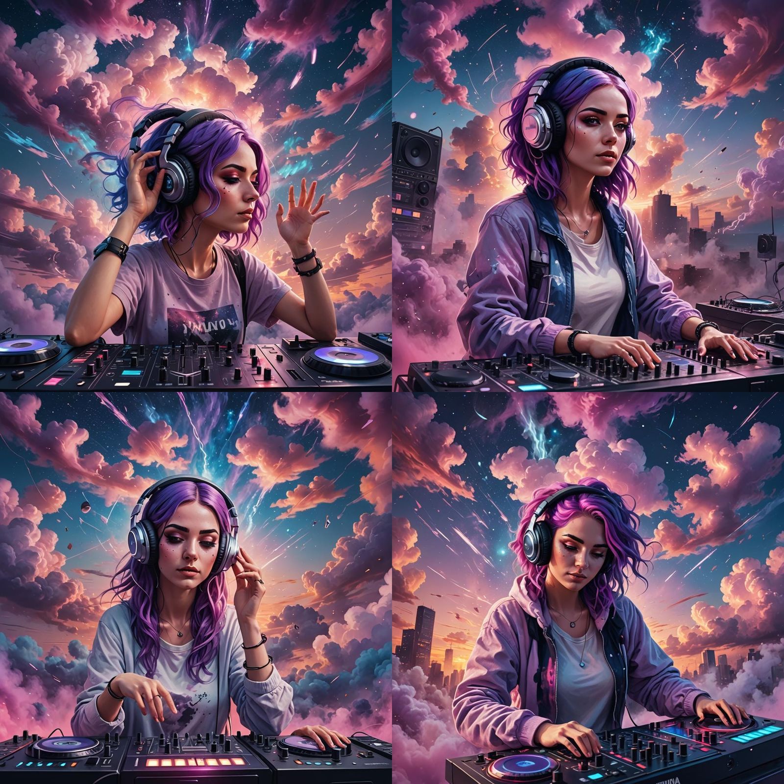 Purple-Haired DJ Girl in a Digital Art Style