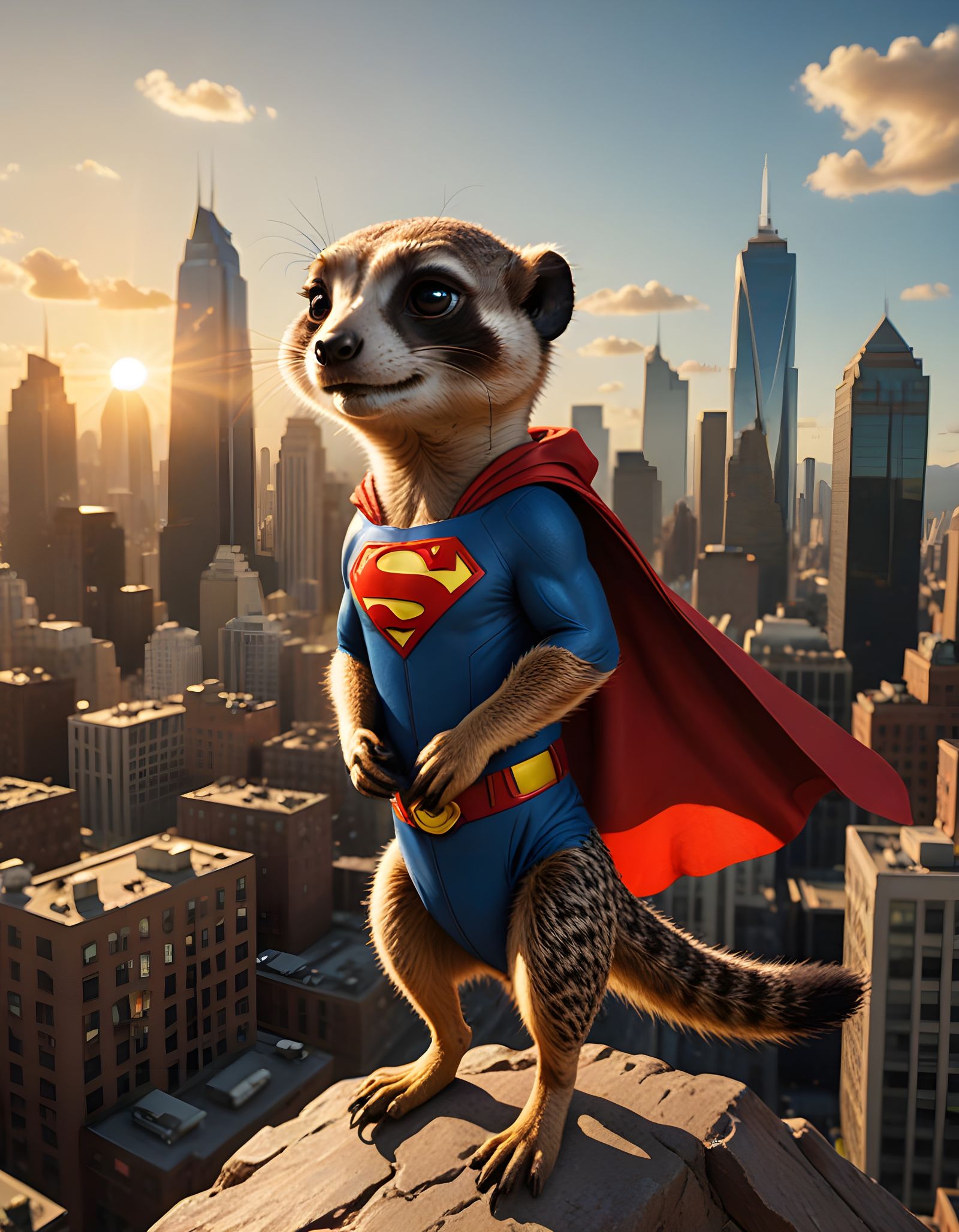Adorable Supermeercat Sits Pretty on City Skyscraper