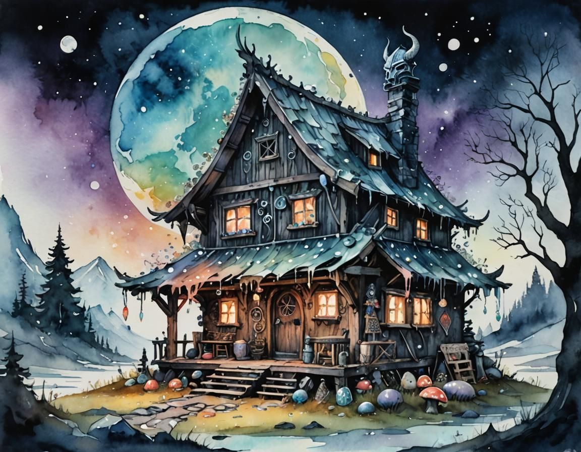 Viking Warrior in Cozy Home, Watercolour Pastel Goth