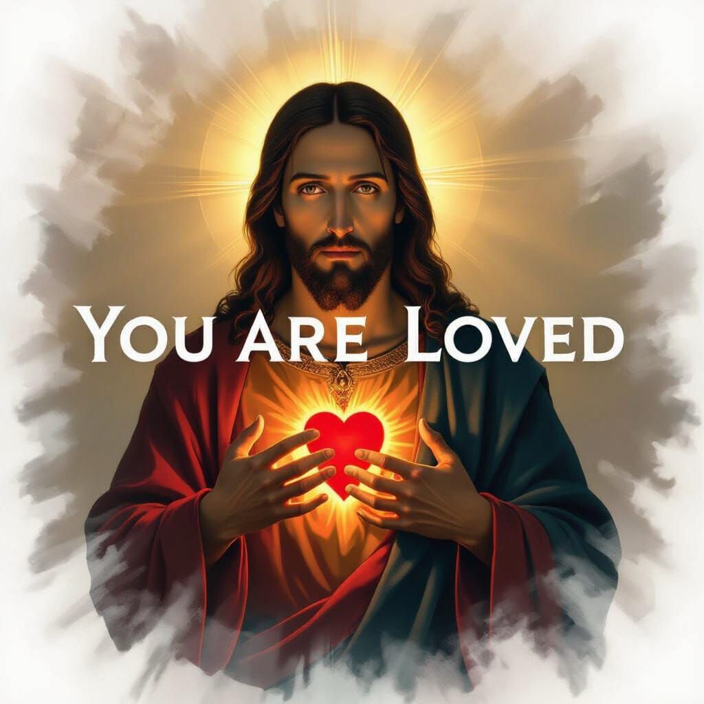 Jesus Christ With Glowing Heart, "You Are Loved"