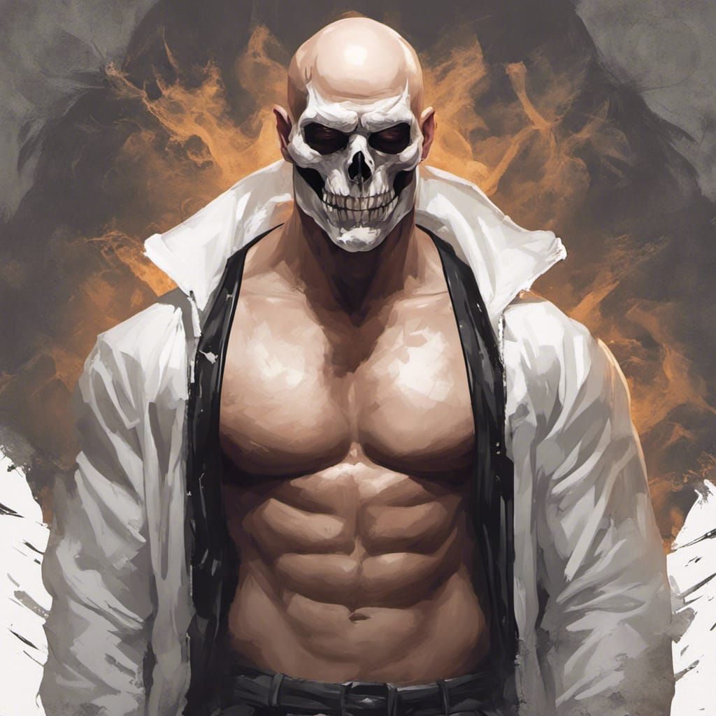 Muscular Man in Skull Mask: Hyperdetailed Portrait