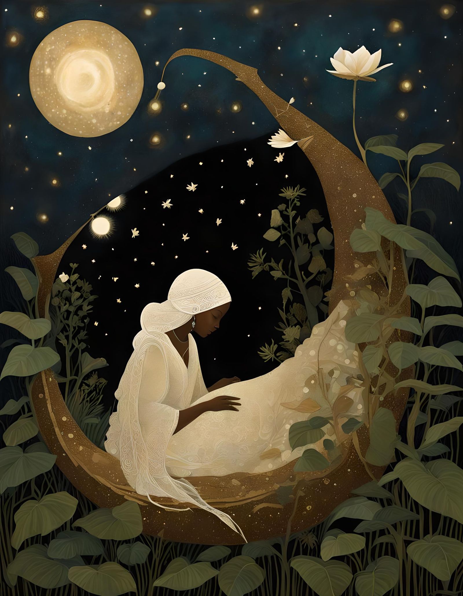 Earth Mothership Soaring Through Ivory Night Sky