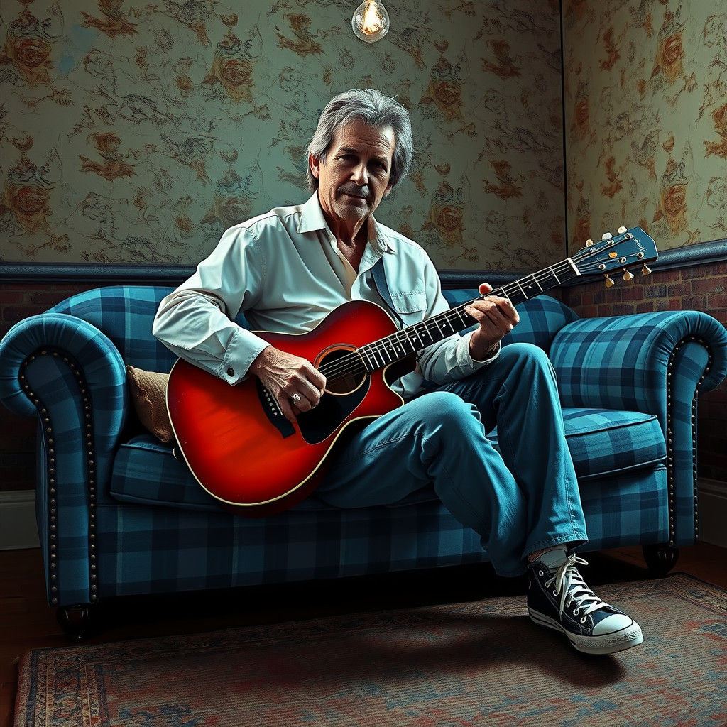 Man with Guitar in Graffiti Street Art Style