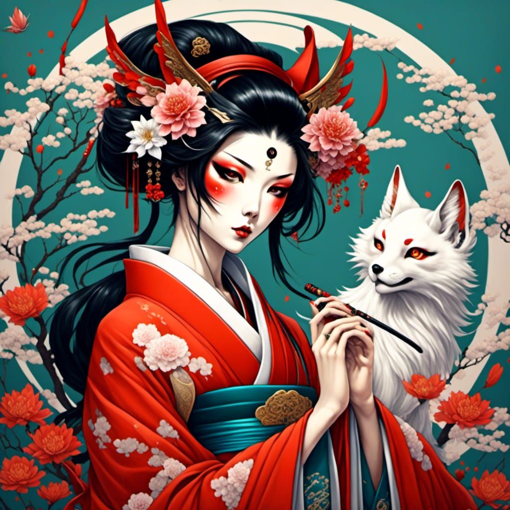 Anime Kitsune Geisha in Broodiful Style