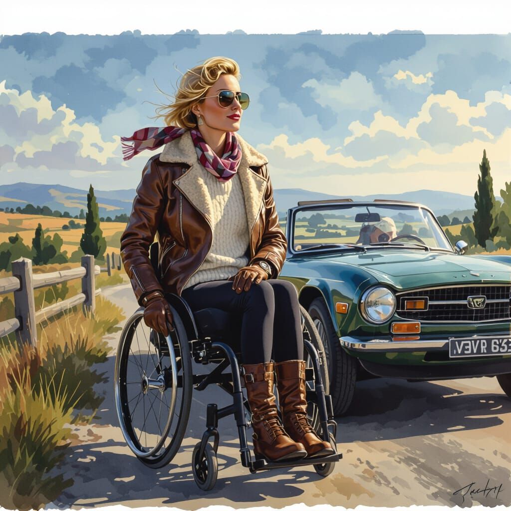 Paraplegic Woman in Vintage Aviator Style by Tuscany Road