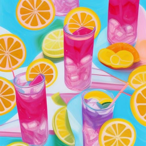 Iced Lemonade in Summer Candyland Gouache Style