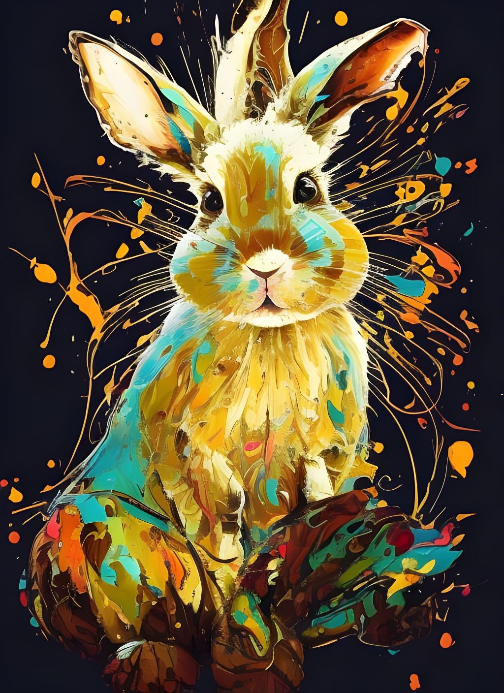 Hyperdetailed Marbled Oil Bunny Illustration