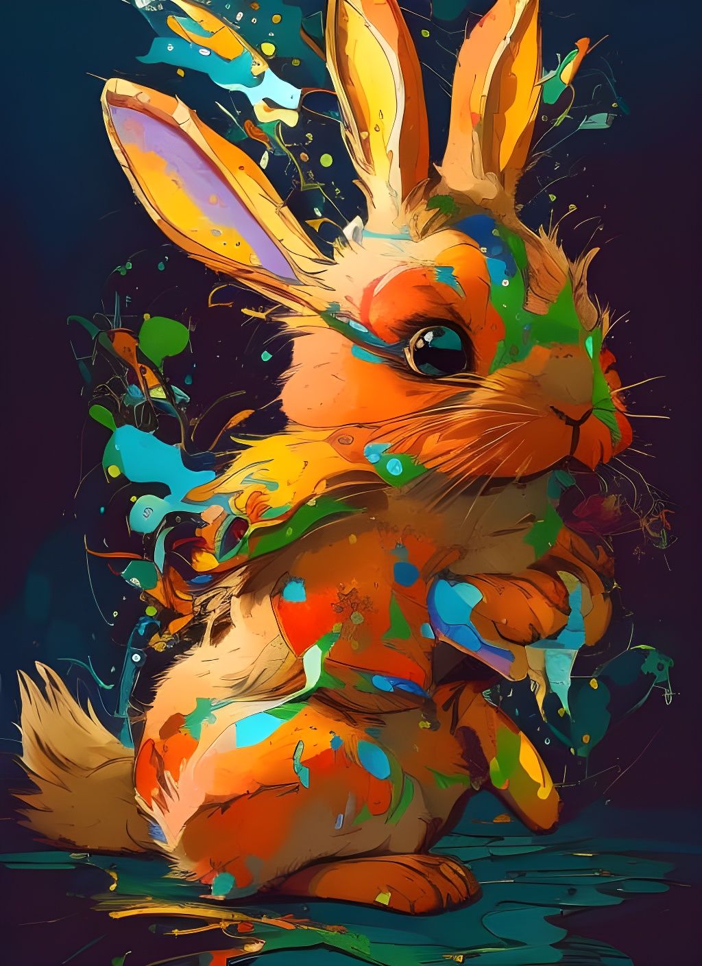 Cute Bunny in Borderlands Style with Oil Effects