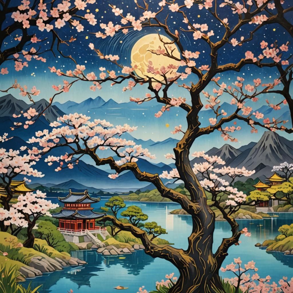 Sakura Tree Pop-Up Book in Van Gogh Style