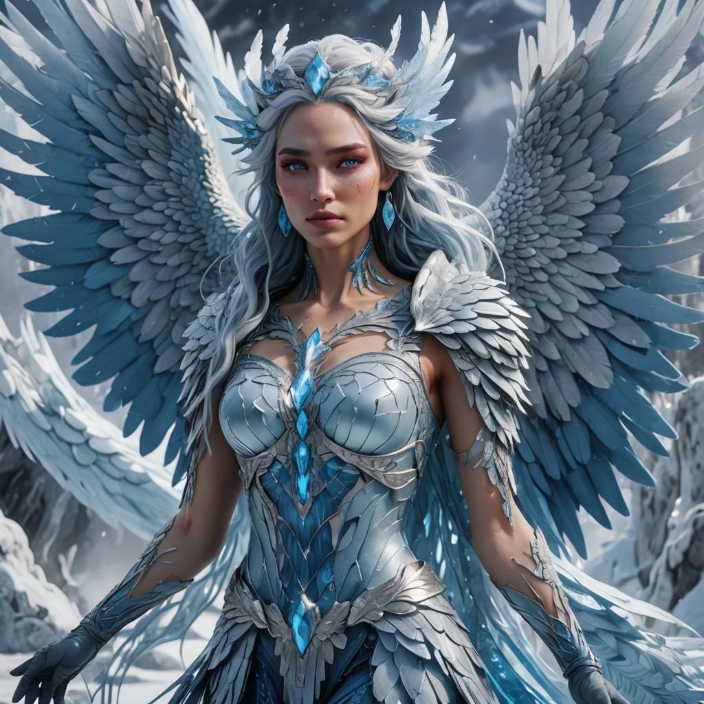 Intricate Ice Goddess with Phoenix in Fantasy Art