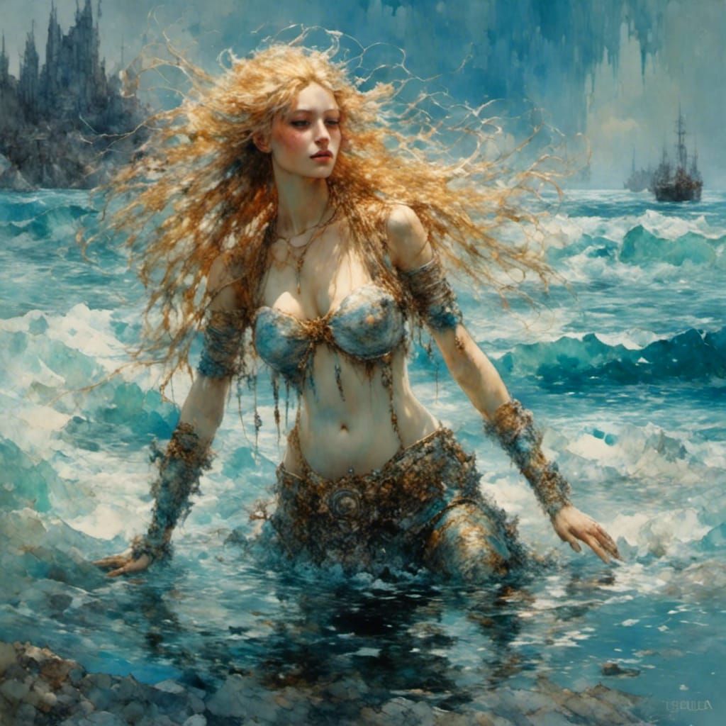 Beautiful Ambiguous Mermaid in Oil Painting Style