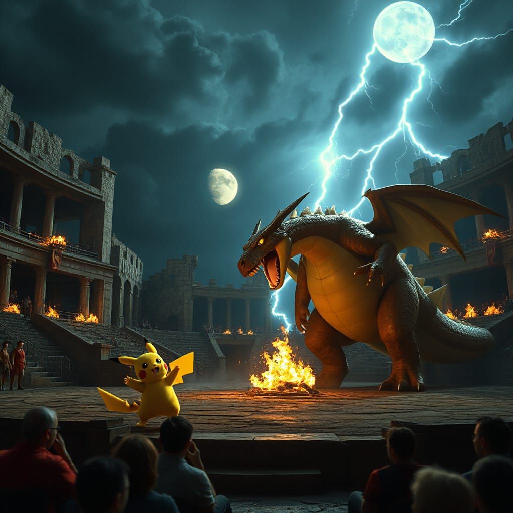 Epic Pokémon Battle in Ancient Roman-Inspired Colosseum
