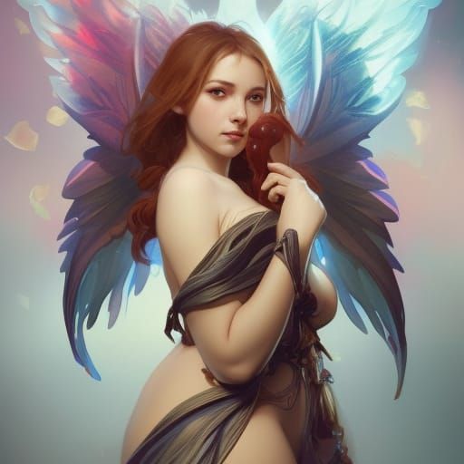 Angel on Maple Leaf: Detailed Digital Portrait