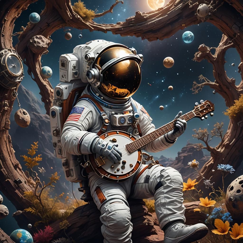 Astronaut Plays Banjo in Detailed Matte Painting