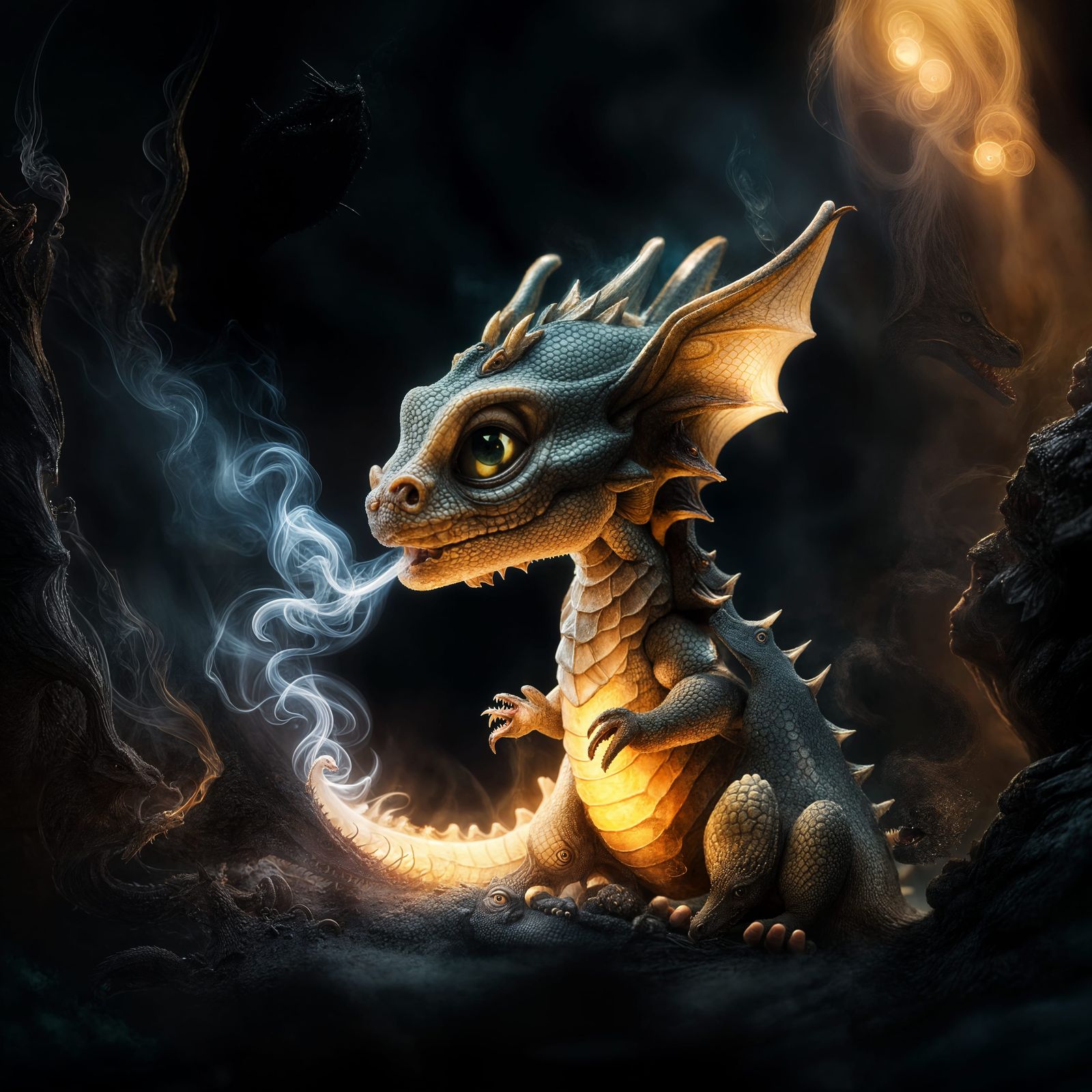Cute Dragon Blows Smoke Ring: Hyperrealistic Image