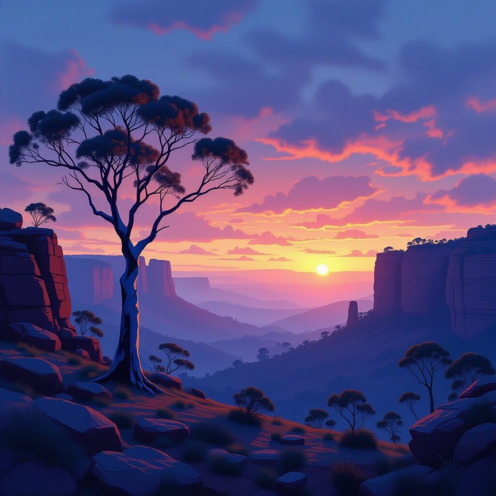 Eerie Australian Landscape at Dawn as Matte Painting