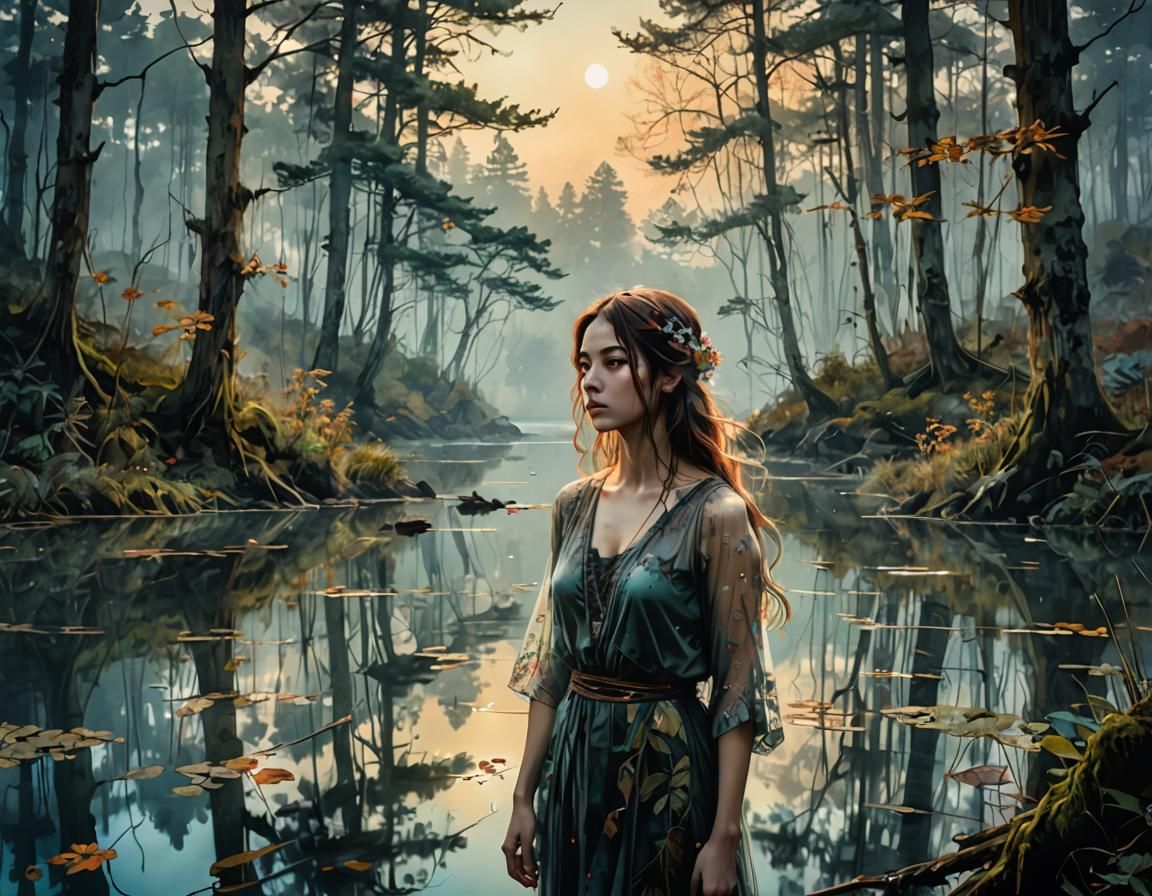 Ethereal Forest Apparition in Digital Watercolor