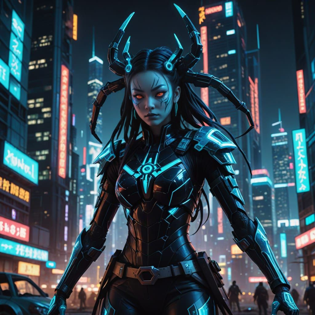 Futuristic Spider Goddess in Neon Uwagi, Teiko, and Igabakam...