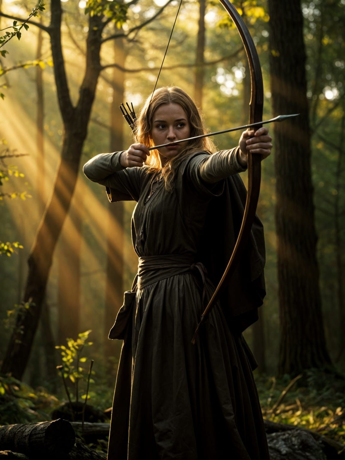 Maid Marion Aims Her Bow in Sherwood Forest