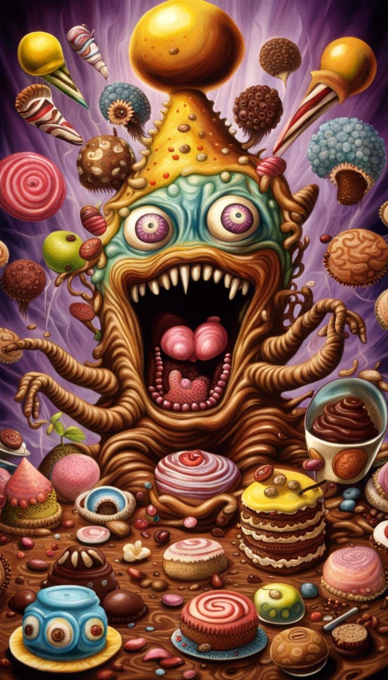 Hyper Detailed Surreal Chocolate Cream Pie Monster