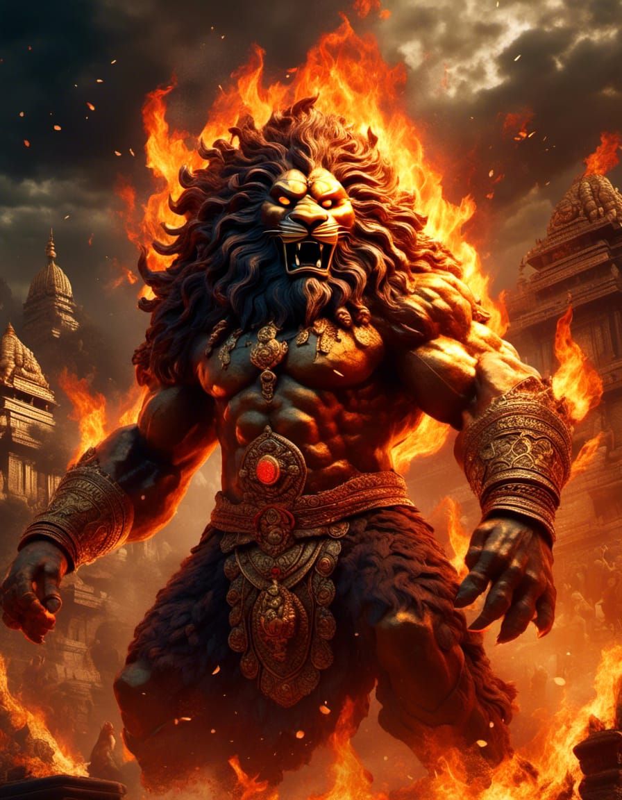 Lord Narasimha: Fire God Lion Portrait