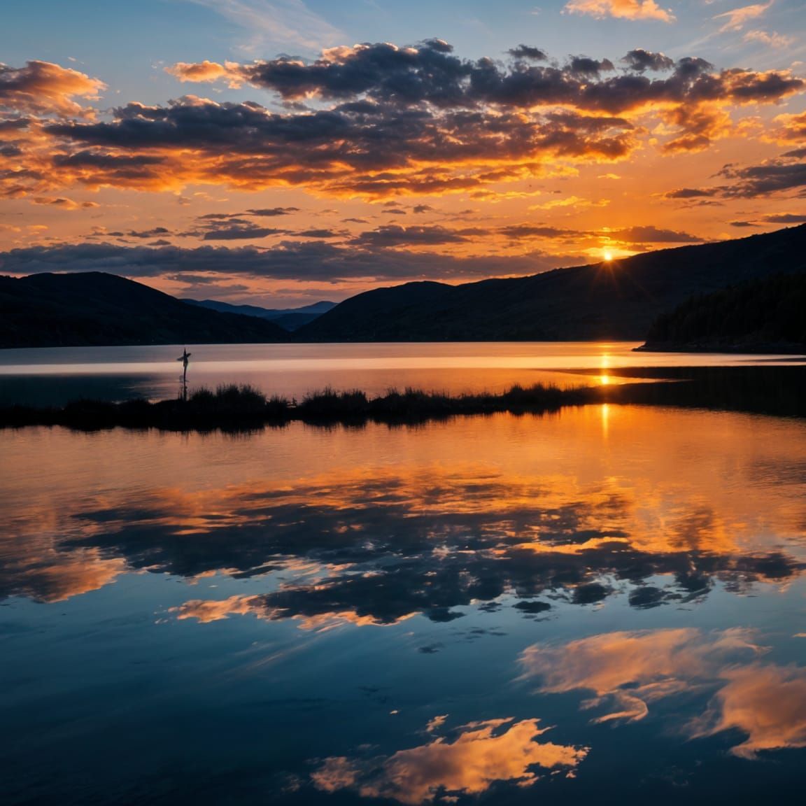 Picturesque Sunset Over Tranquil Lake