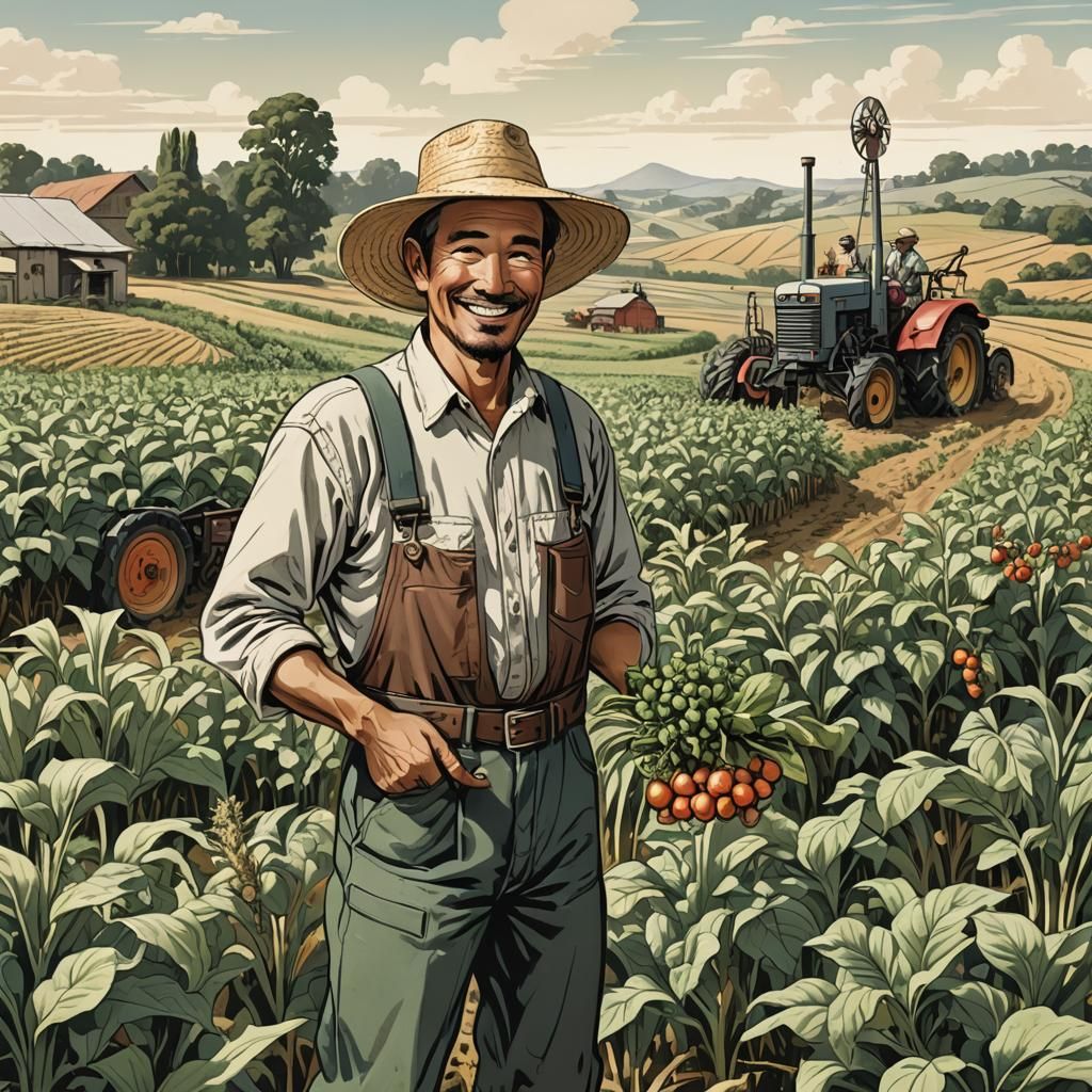 AI Farmer with Robots in Agricultural Illustration