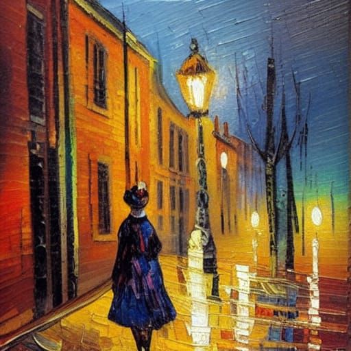 Match Girl in 18th Century London: An Expressionist Oil Pain...