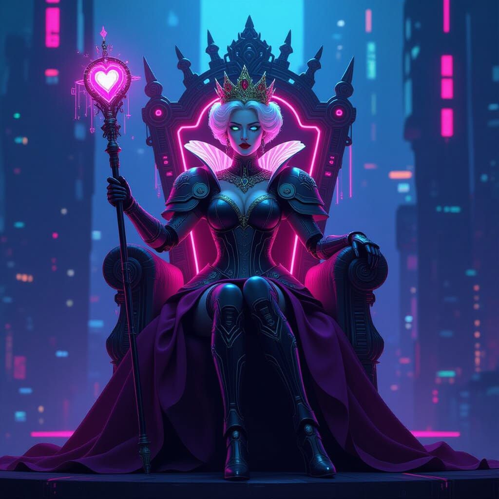 Cybernetic Queen of Hearts on Circuit Throne