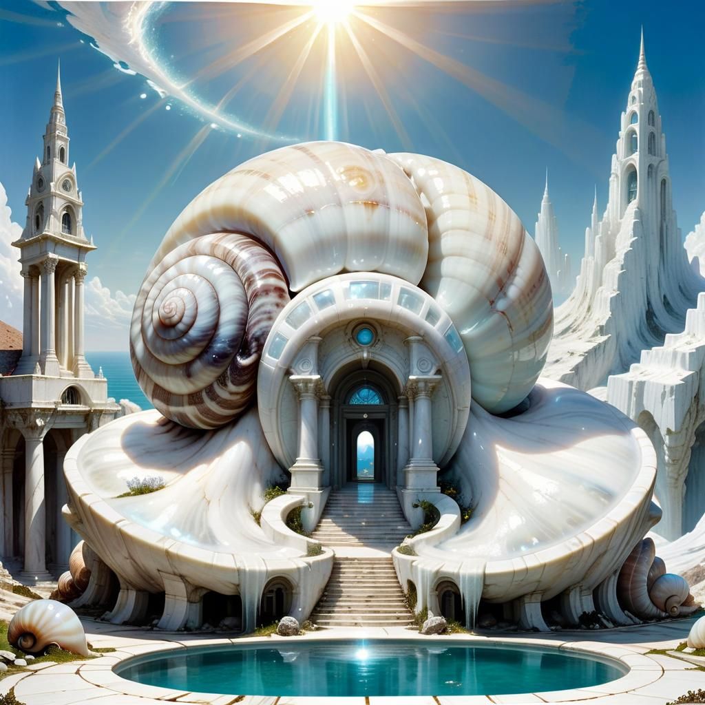 Futuristic Snail Shrine: Maximalist Dreamscape