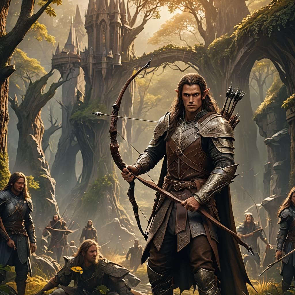 Elven Man with Longbow, Detailed Matte Painting