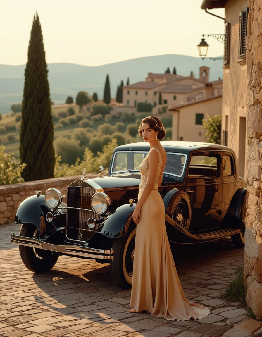 Elegant Woman in 1930s Fashion, Autochrome Photography