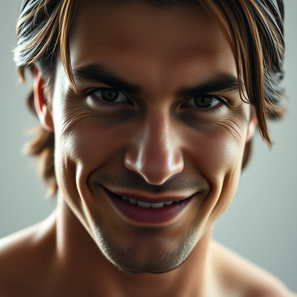 Photorealistic Close-Up of a Muscular Man Smiling