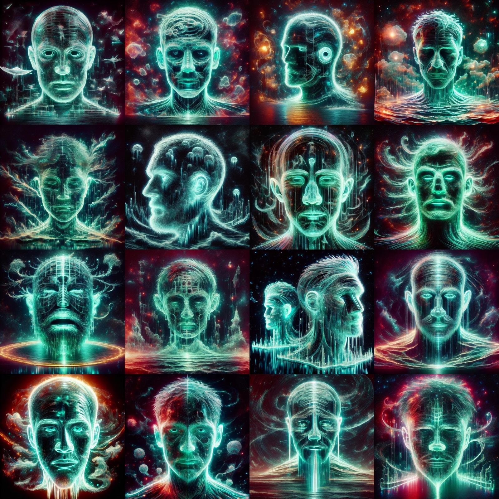 <lora:SD-WETA-FX:1.0> <lora:Bio-lum:1.0> Transparent bioluminescent crystal Face double exposure, Starlight filigree Glo...