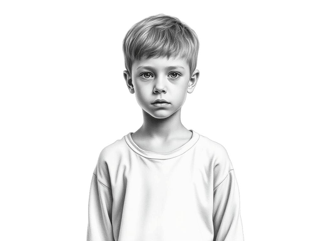 A Highly Detailed Pencil Drawing of a Standing Boy