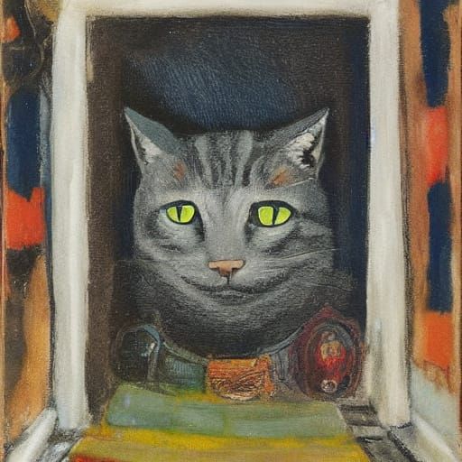 Surreal Cat Door in Deep Space