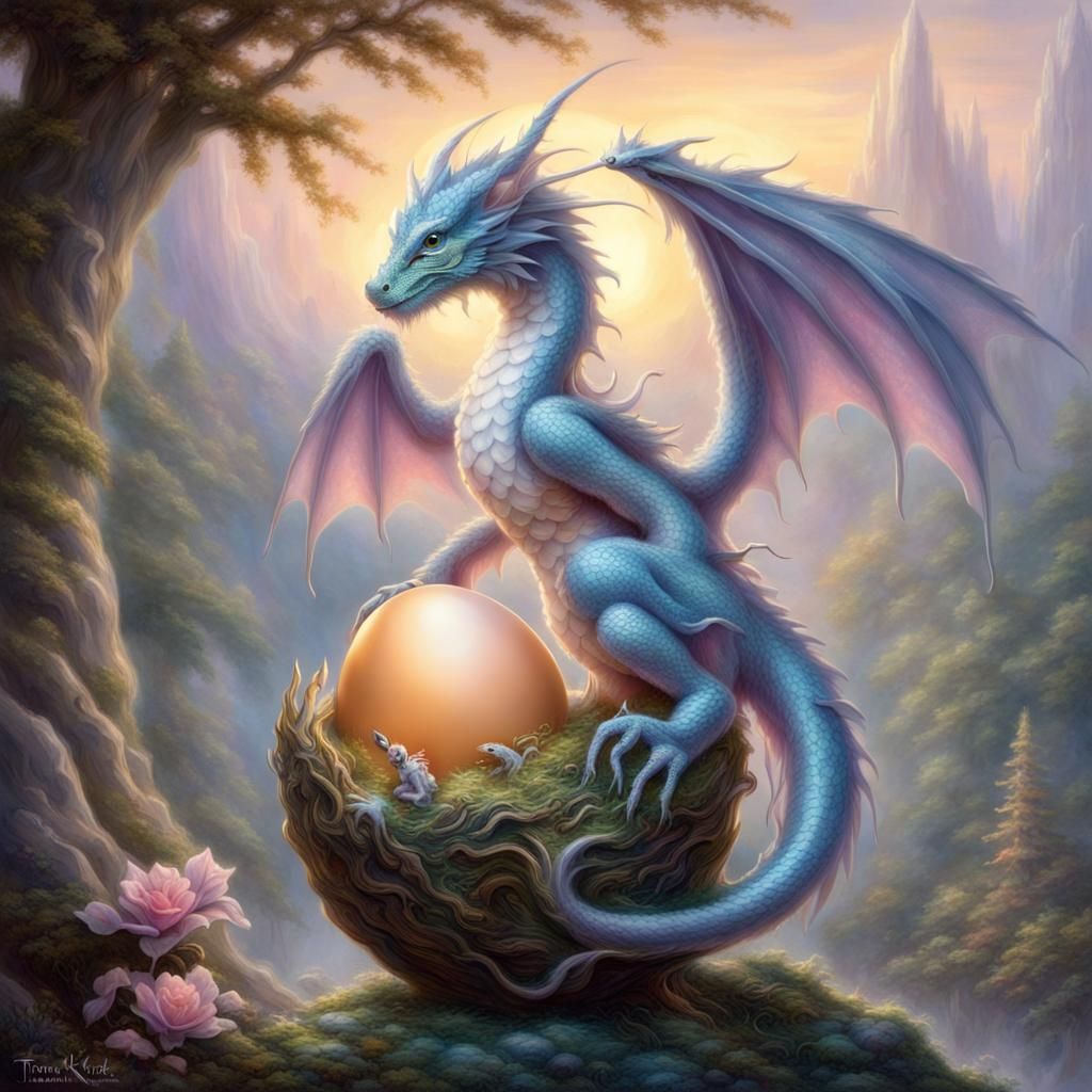 Fairy Dragon Protecting Dragon Egg