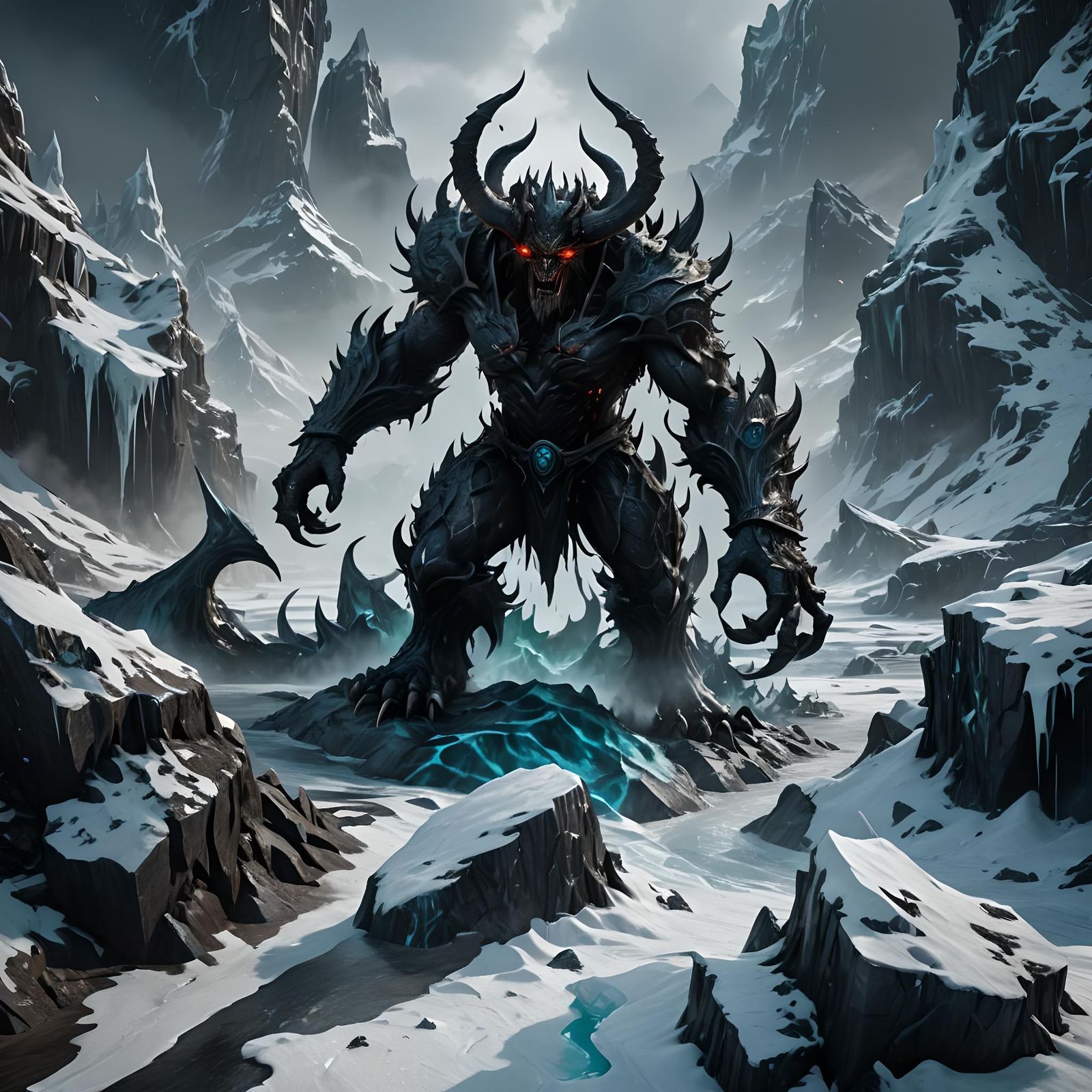 Detailed Black Ice Demon Concept Art