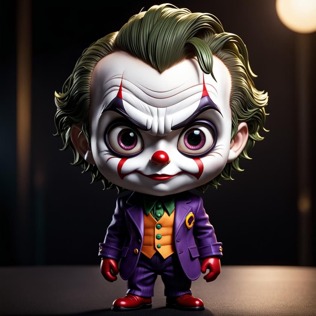 Hyperrealistic Chibi Joker with Exaggerated Expressions