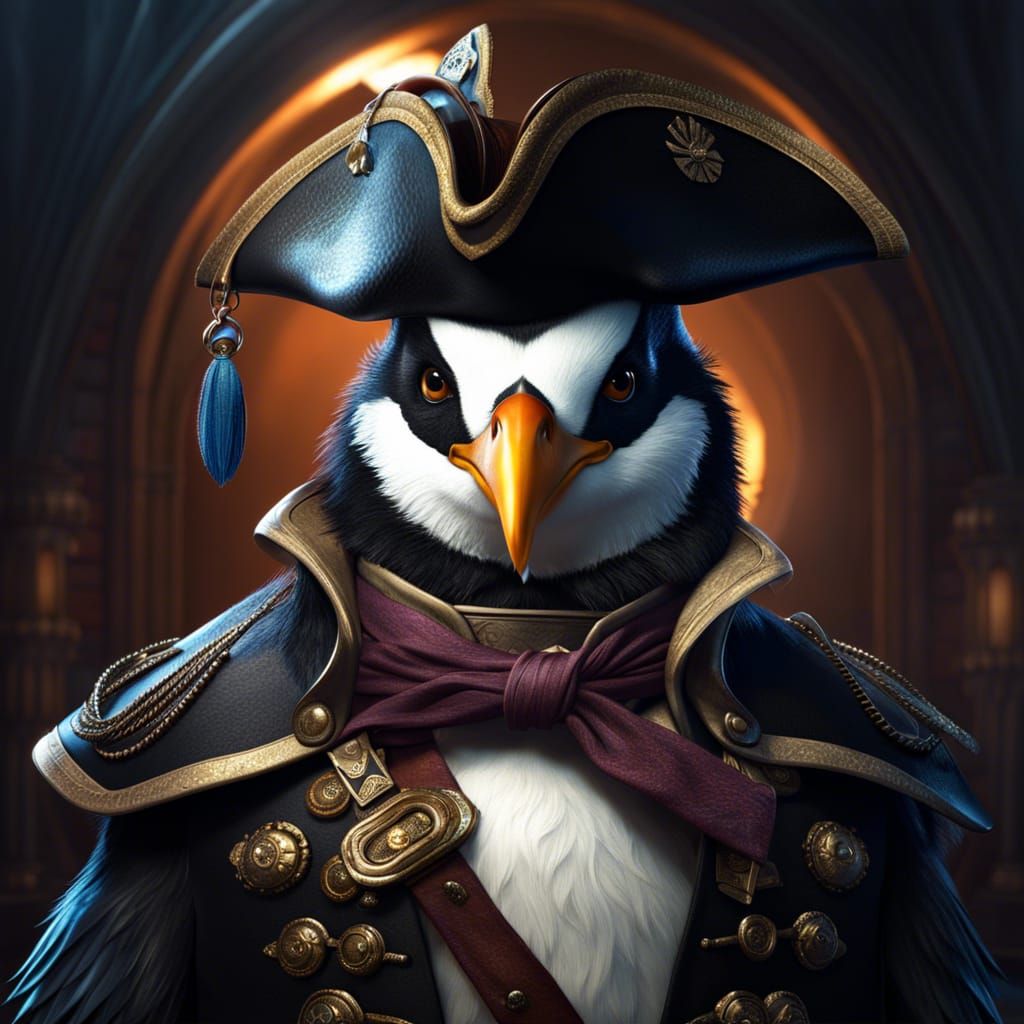 Fantasy Penguin Pirate Portrait in 8k Resolution
