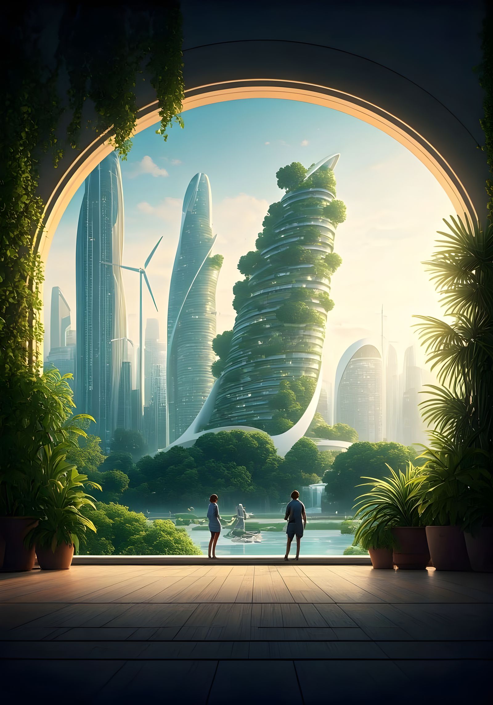 Sustainable Futuristic Home with Eco-Friendly City View