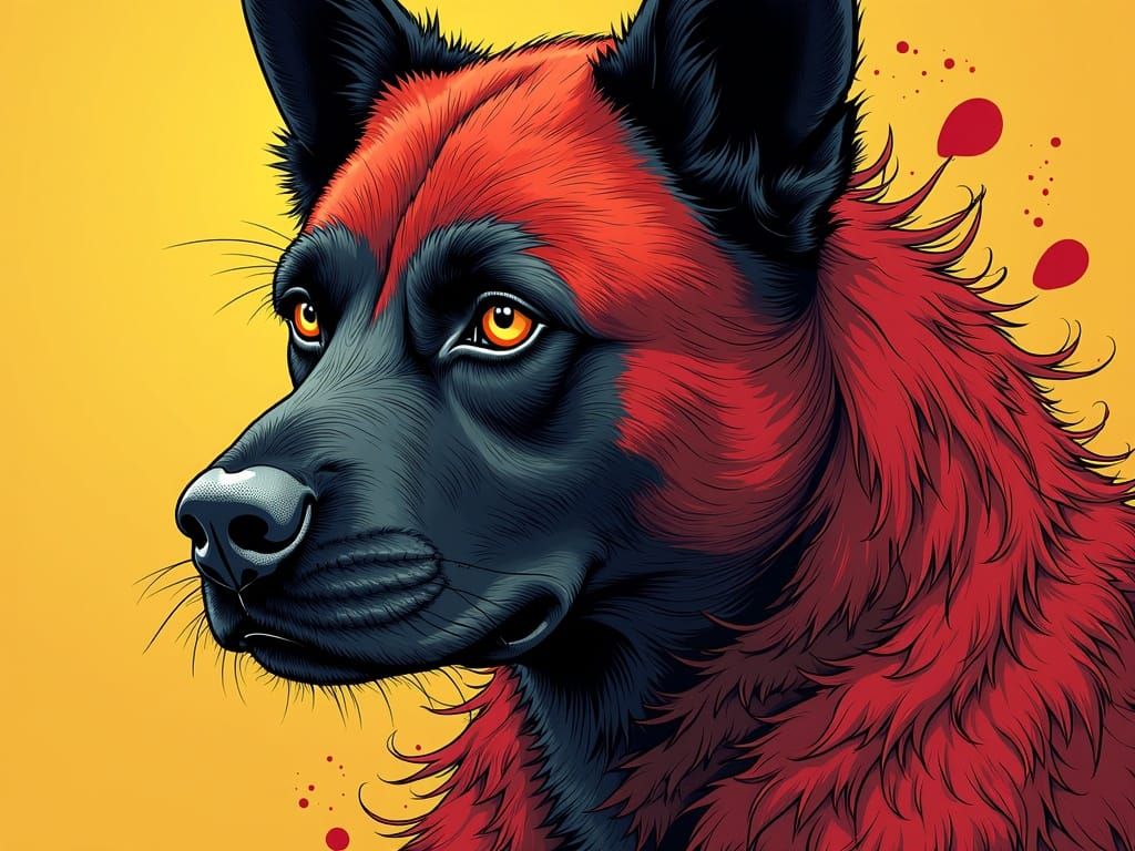 Grand Bouvier Dog with Gemstones and Gold in Bold Tattoo Sty...